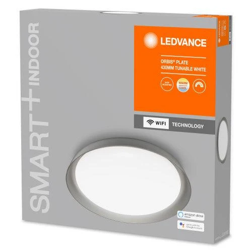 LEDVANCE Wifi SMART+ Orbis Plate LED Deckenleuchte Tunable Weiß 43cm 24W / 3000-6500K Grau