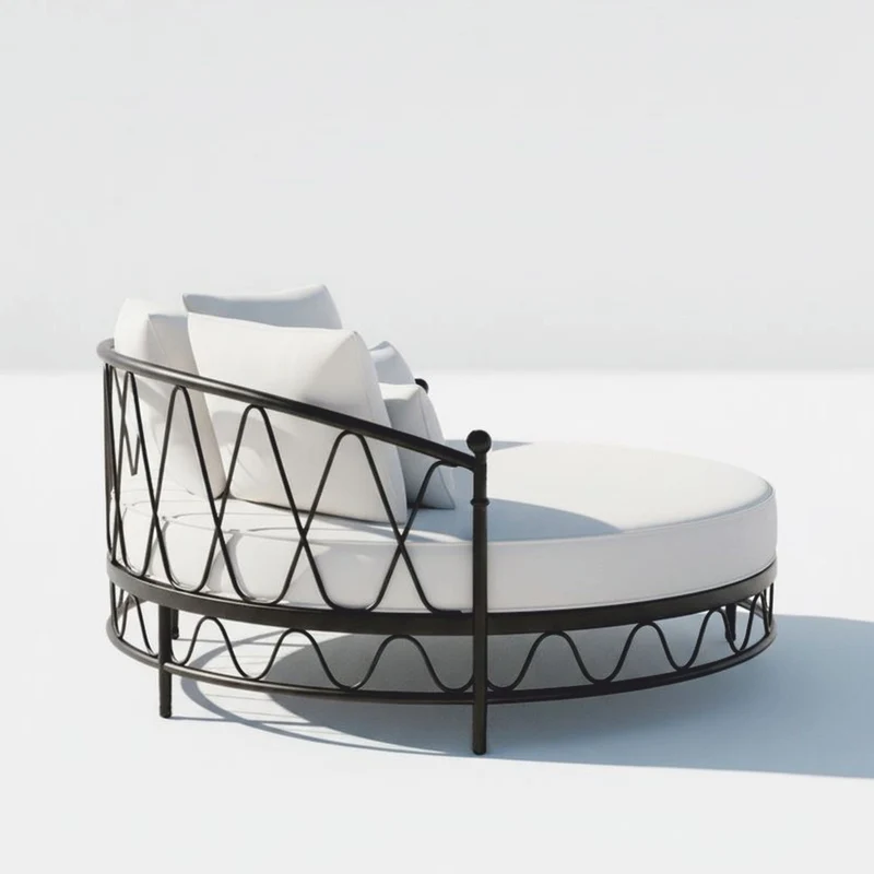 Casa Padrino Luxus Schmiedeeisen Liegeinsel Schwarz / Hellgrau Ø 170 cm - Hotel & Garten Möbel