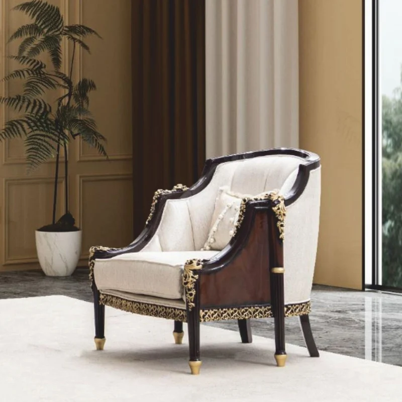 Casa Padrino Luxus Barock Sessel Naturfarben / Dunkelbraun / Gold - Barock Möbel