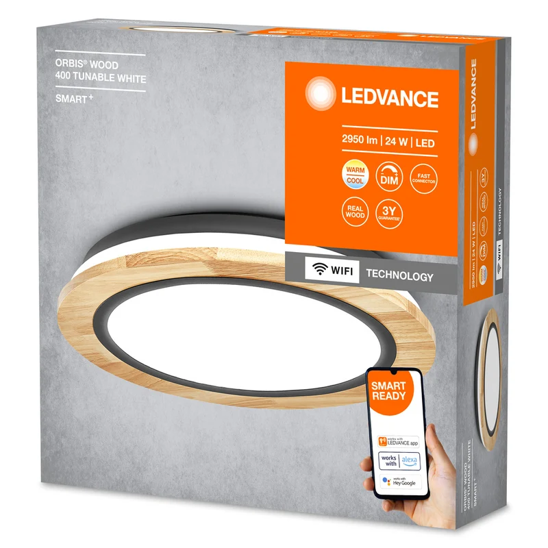 LEDVANCE SMART+ WiFi-Deckenleuchte Wood, 24W, 2950lm, 400mm