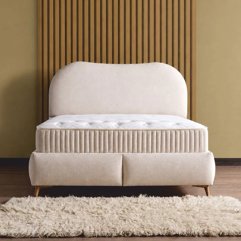 Casa Padrino Luxus Doppelbett mit Matratze und LED Beleuchtung Beige / Braun 180 x 200 cm - Hotel Möbel - Schlafzimmer Möbel