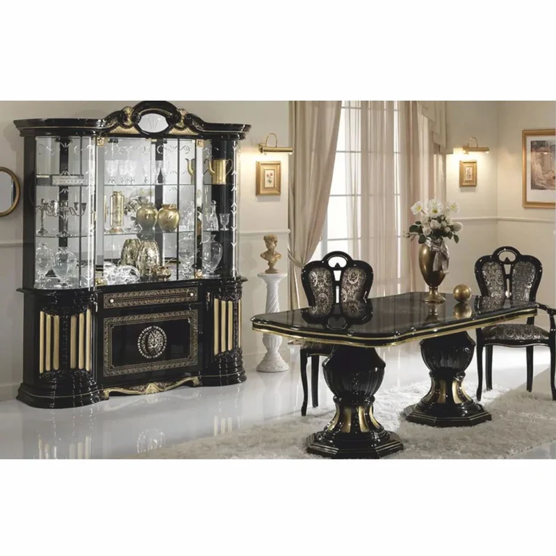 Casa Padrino Luxus Barock Esszimmer Set Schwarz / Gold - 1 Esstisch & 6 Stühle - Made in Italy