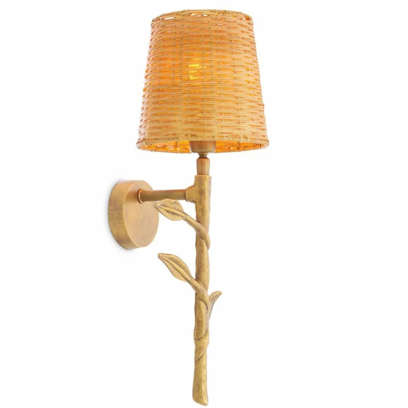 Casa Padrino Luxus Wandleuchte Vintage Messing / Naturfarben H. 42,5 cm
