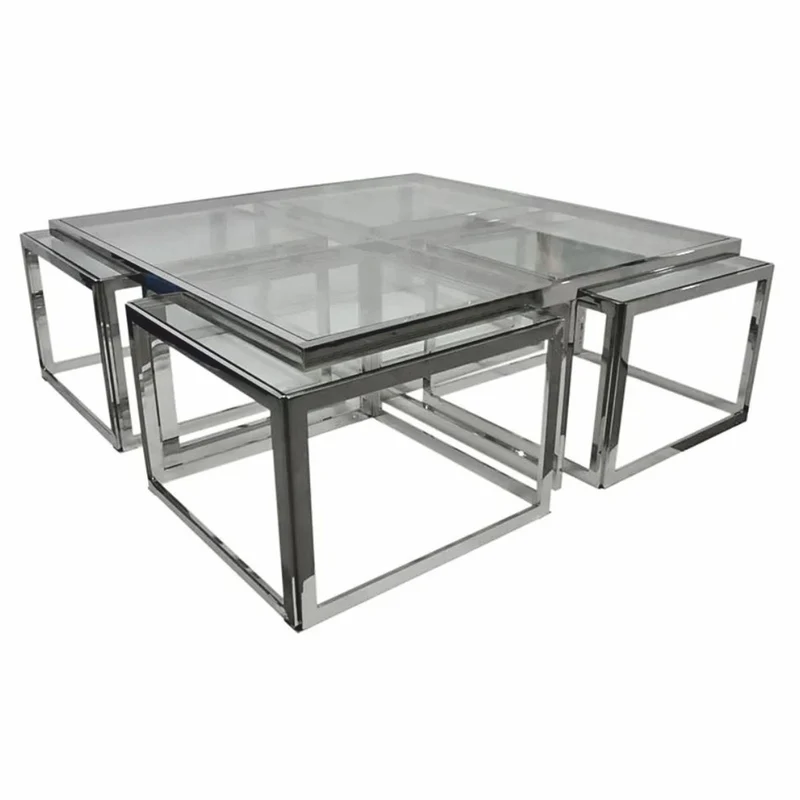 Casa Padrino Couchtisch mit 4 herausziehbaren Beistelltischen Silber 120 cm