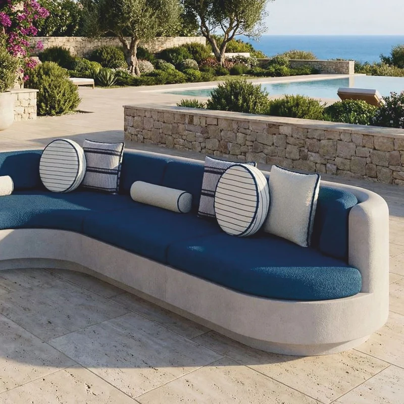Casa Padrino Luxus Ecksofa Linke Seite Grau / Blau 335 x 281 cm - Modulares Beton Sofa