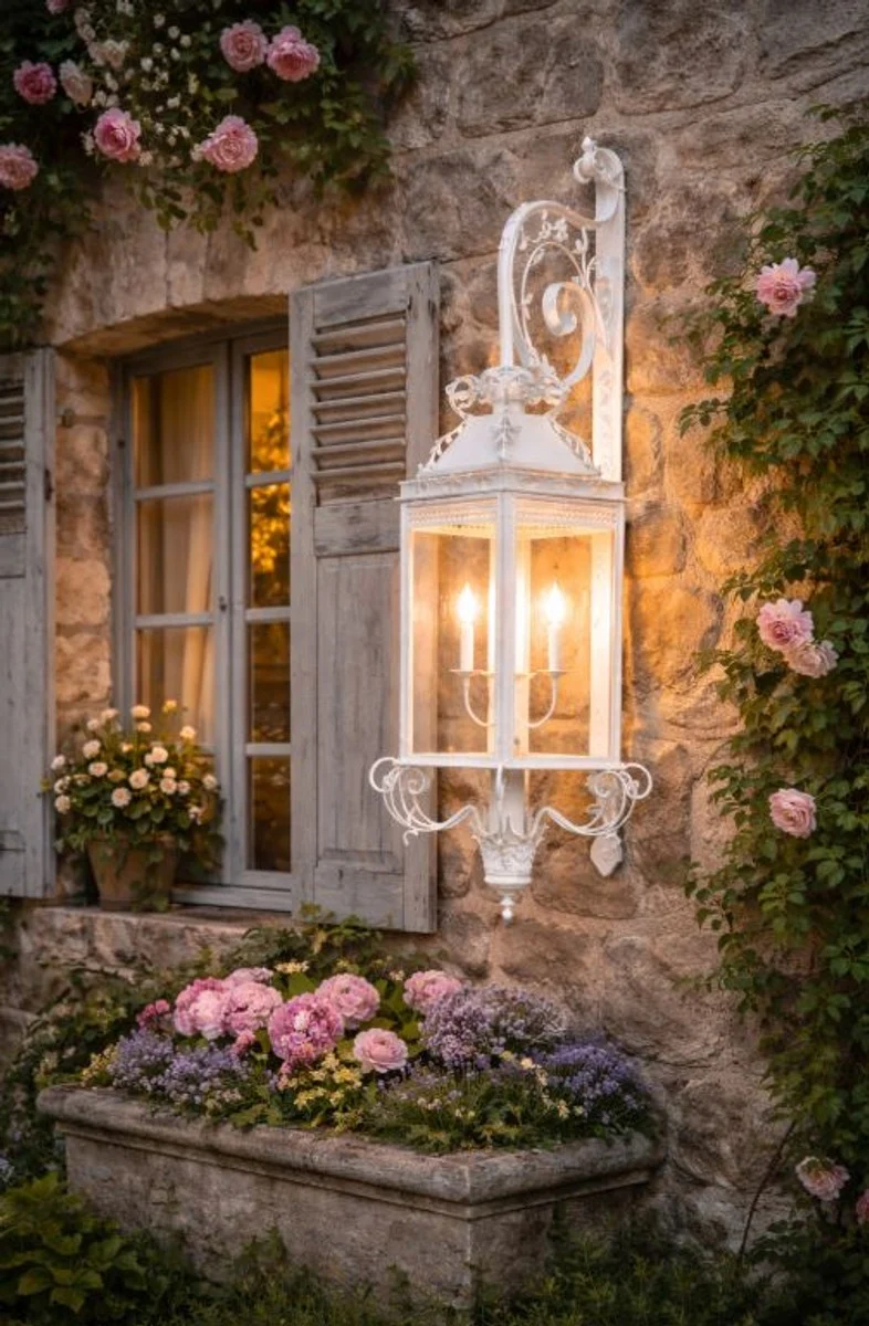 Casa Padrino Luxus Barock Außenwandleuchte Weiß H. 150 cm - Barock Außenbeleuchtung
