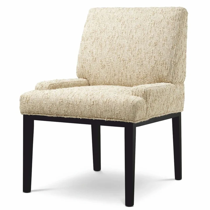 Casa Padrino Luxus Esszimmer Stuhl mit Armlehnen Naturfarben / Schwarz H. 91 cm