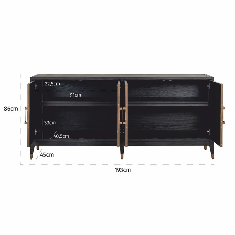 Casa Padrino Luxus Sideboard Schwarz / Grau / Messing 193 cm - Luxus Möbel