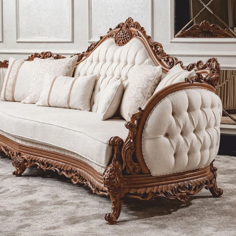 Casa Padrino Luxus Barock Wohnzimmer Sofa Weiß / Braun 295 cm - Barock Möbel