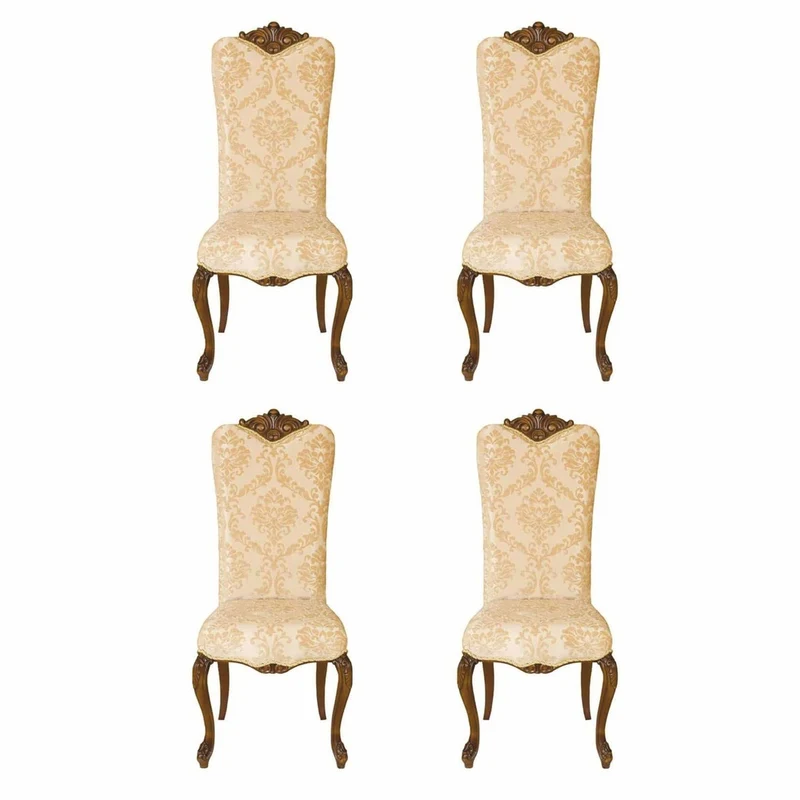 Casa Padrino Luxus Barock Esszimmer Stuhl 4er Set Beige / Dunkelbraun - Barockstil Möbel