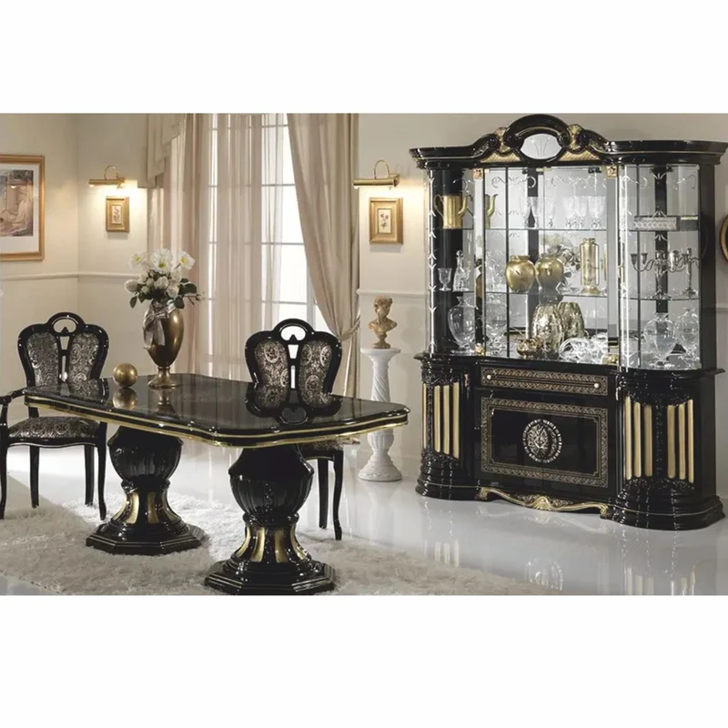 Casa Padrino Luxus Barock Esstisch Schwarz / Gold 185-230 cm - Made in Italy