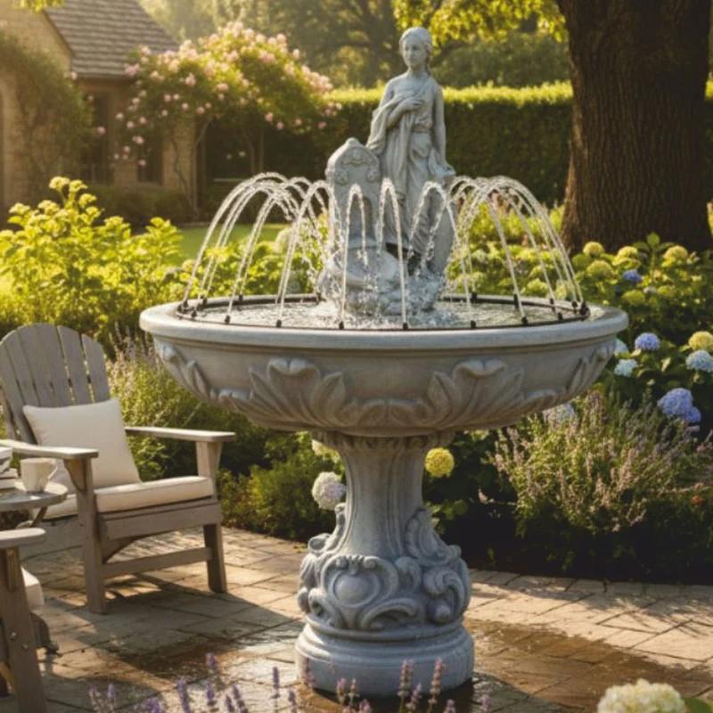 Casa Padrino Barock Springbrunnen Grau Ø 108 x H. 150 cm - Garten & Terrassen Brunnen