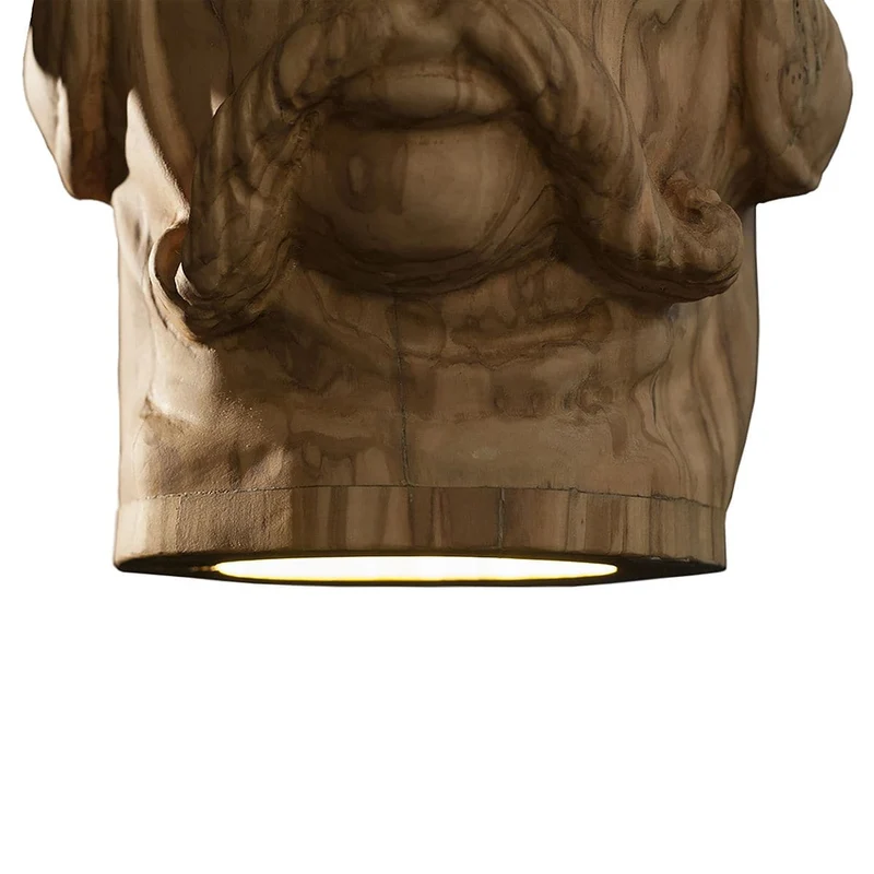 LED Suspension Lamp LA BEDDA & LU TURCU Olive Wood Sculpture by Paolo Gagliardi for Zag Design