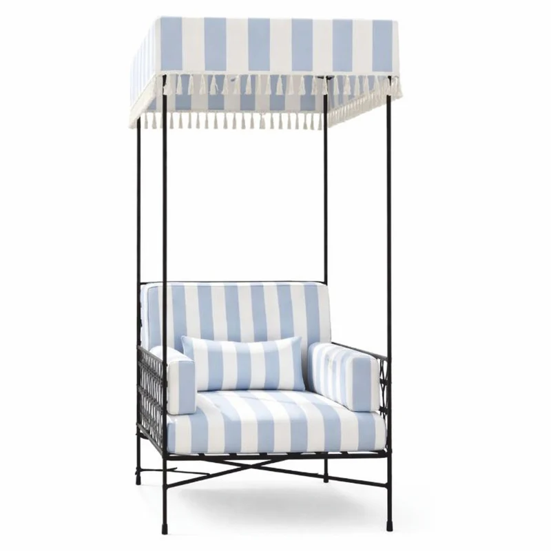Casa Padrino Luxus Sessel Schwarz / Hellblau / Weiß H. 200 cm - Hotel & Garten Sessel
