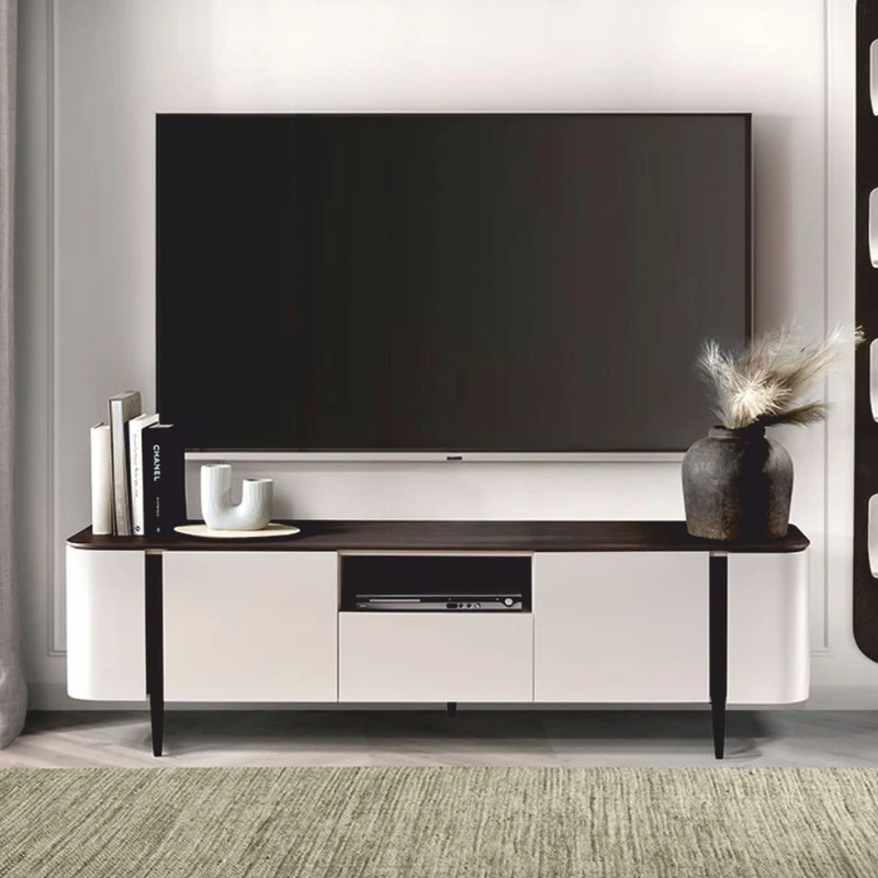 Casa Padrino Luxus TV Schrank Weiß / Dunkelbraun 175,2 cm - Wohnzimmer Möbel