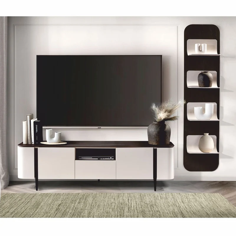 Casa Padrino Luxus TV Schrank Weiß / Dunkelbraun 175,2 cm - Wohnzimmer Möbel