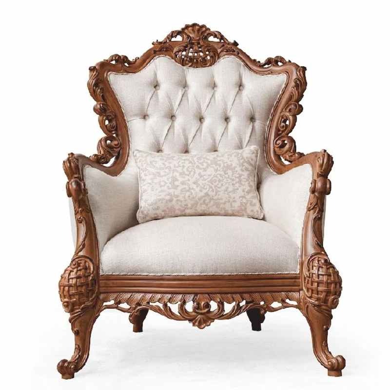 Casa Padrino Luxus Barock Wohnzimmer Sessel Weiß / Braun - Barockstil Möbel
