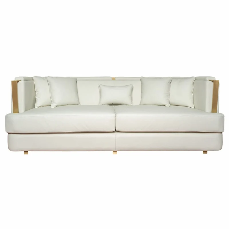 Casa Padrino Luxus Wohzimmer & Hotel Sofa Creme / Messing 240 cm - Luxus Möbel