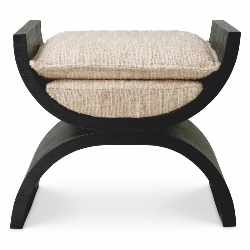 Casa Padrino Luxus Hocker Schwarz / Creme 55 cm - Luxus Hotel Möbel