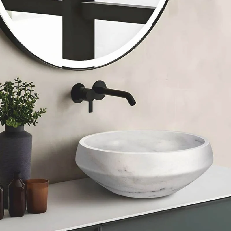 Casa Padrino Luxus Marmor Waschbecken Schale Weiß Ø 42 cm - Luxus Badezimmer Accessoires
