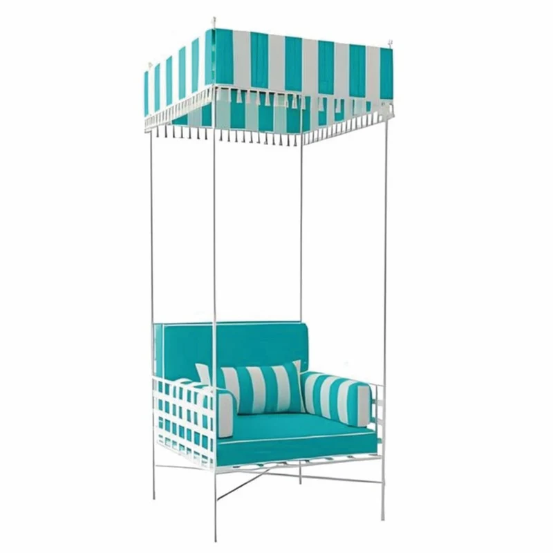 Casa Padrino Luxus Schmiedeeisen Sessel mit Sonnendach Türkis / Weiß H. 200 cm