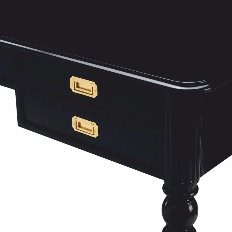 Casa Padrino Luxus Barock Schreibtisch Schwarz / Messing 185 cm - Barock Büro Möbel