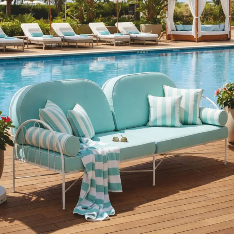 Casa Padrino Luxus Schmiedeeisen Sofa Türkis / Weiß 240 cm - Hotel & Garten Sofa