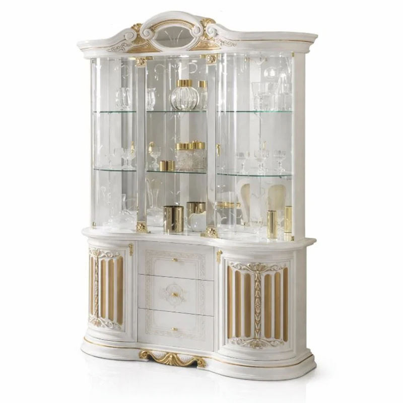 Casa Padrino Luxus Barock Vitrine Weiß / Gold 139 x H. 213 cm - Barock Möbel - Made in Italy