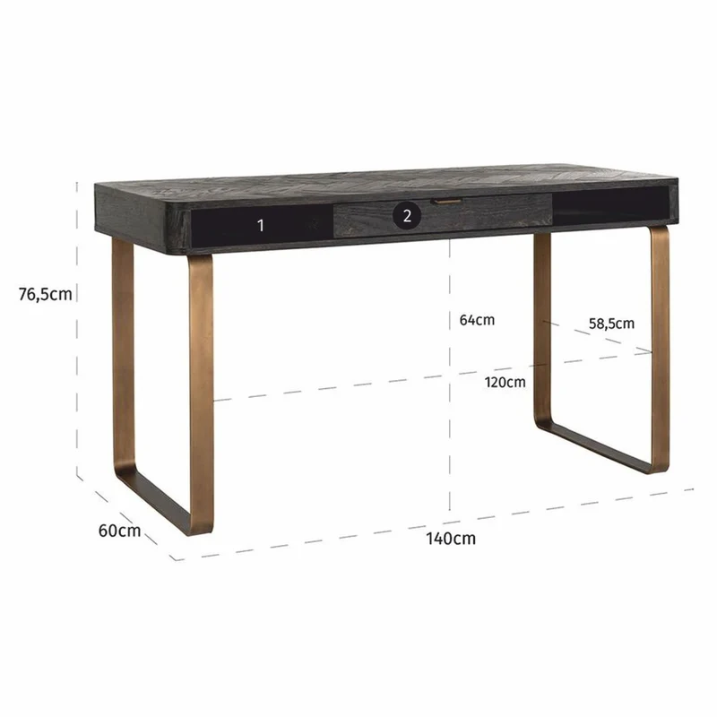 Casa Padrino Luxus Schreibtisch mit Schublade Antik Schwarz / Messing 140 cm - Büro Möbel