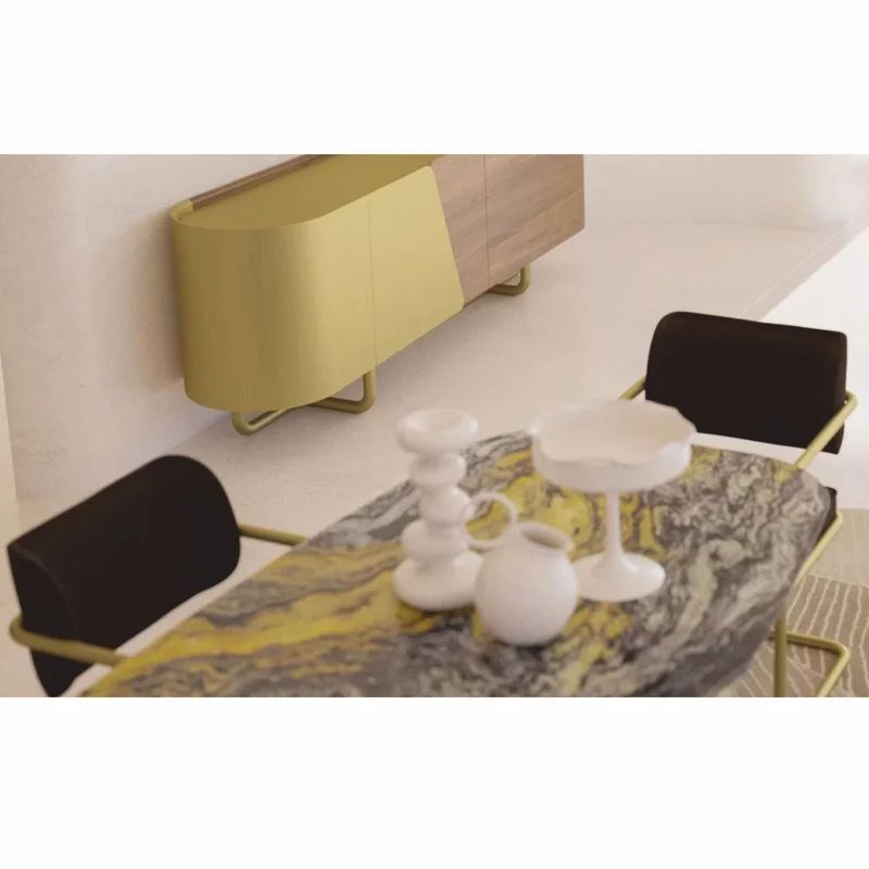 Casa Padrino Luxus Sideboard mit 4 Türen Gelb / Braun / Messing 235 cm - Hotel Möbel