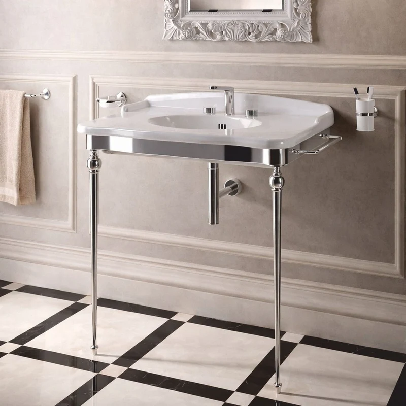 Casa Padrino Luxus Jugendstil Waschtisch Weiß / Silber 100 x 58 x H. 94 cm - Badezimmer Möbel - Made in Italy