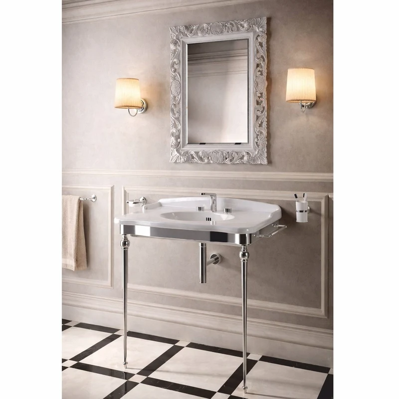 Casa Padrino Luxus Jugendstil Waschtisch Weiß / Silber 100 x 58 x H. 94 cm - Badezimmer Möbel - Made in Italy