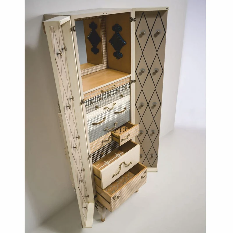 Casa Padrino Luxus Barock Schmuckschrank Creme / Bunt H. 170 cm - Barockstil Möbel