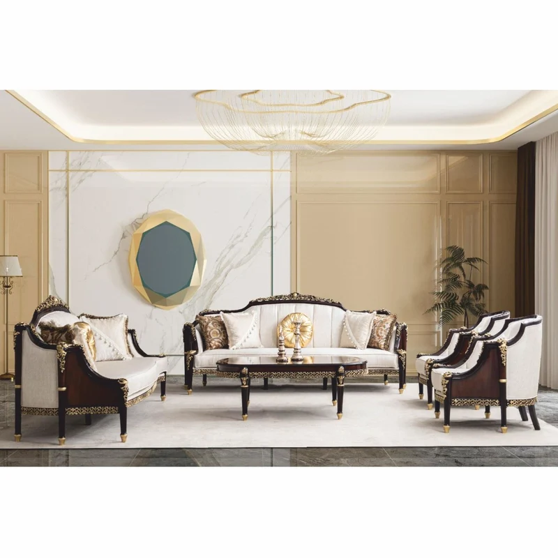Casa Padrino Luxus Barock Wohnzimmer Set Naturfarben / Dunkelbraun / Gold - Barock Möbel