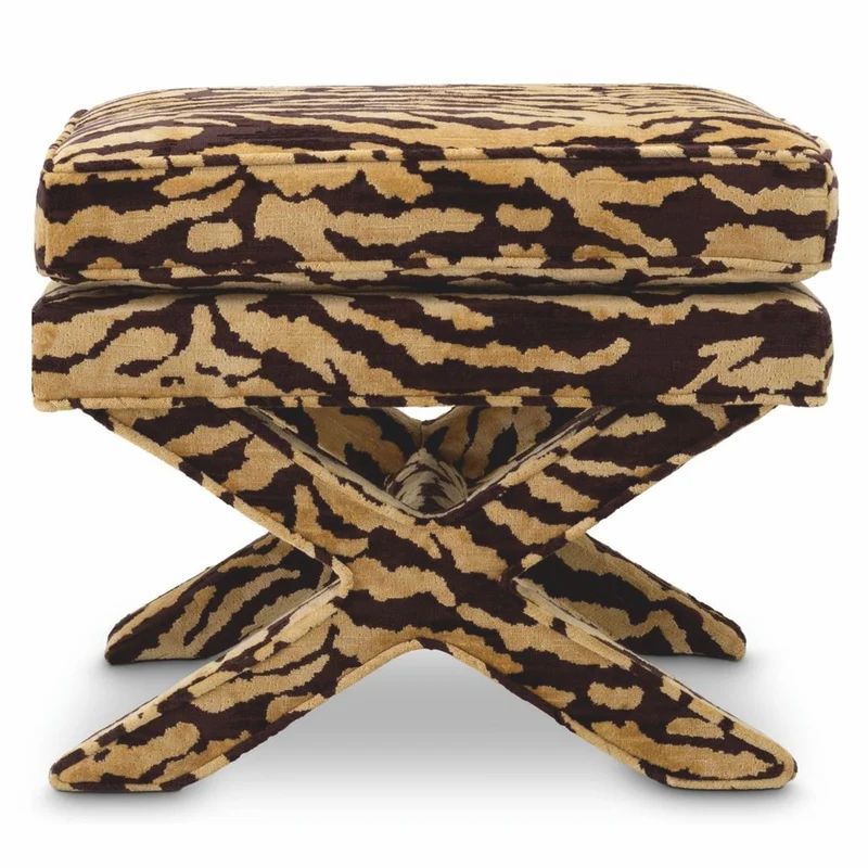 Casa Padrino Luxus Hocker mit Tiger Design Beige / Braun - Luxus Wohnzimmer Möbel