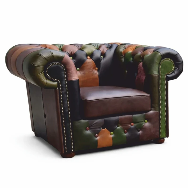 Casa Padrino Luxus Chesterfield Patchwork Echtleder Sessel Bunt - Leder Möbel