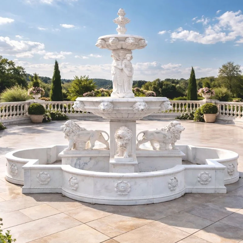 Casa Padrino Luxus Barock Marmor Springbrunnen Weiß Ø 320 x H. 410 cm