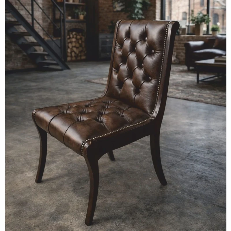 Casa Padrino Luxus Chesterfield Leder Esszimmer Stuhl Dunkelbraun H. 95 cm - Luxus Möbel