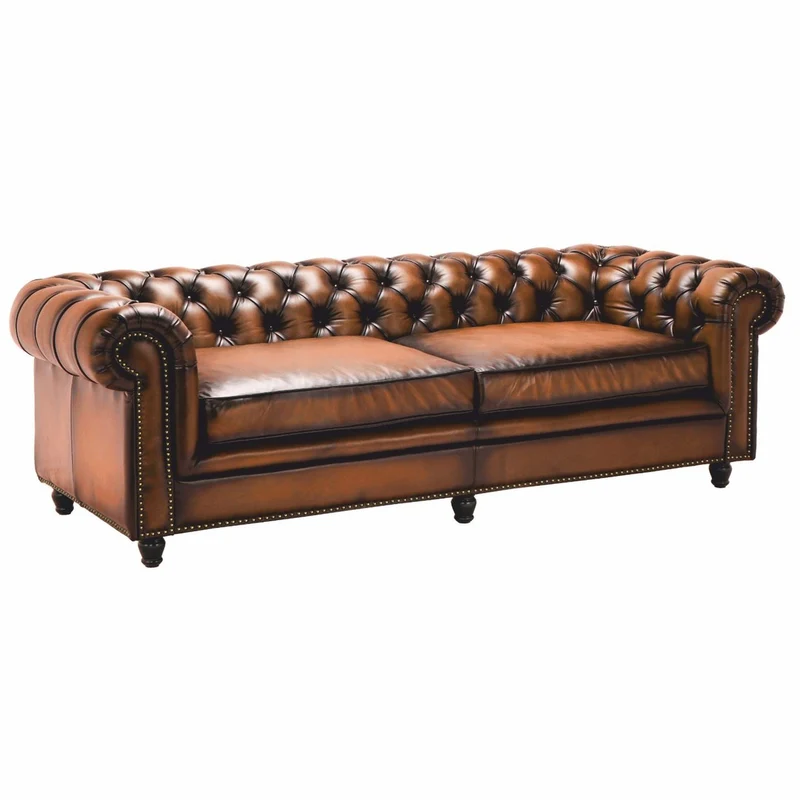 Casa Padrino Luxus Chesterfield Echtleder Sofa Vintage Braun / Dunkelbraun 240 cm