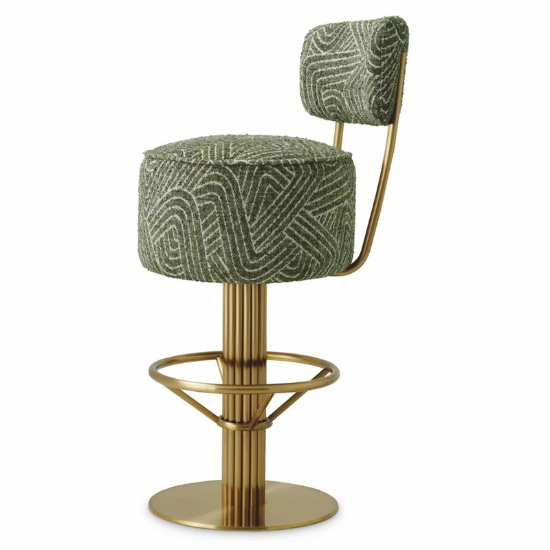 Casa Padrino Luxus Edelstahl Barstuhl Grün / Messing H. 104 cm - Luxus Bar Möbel