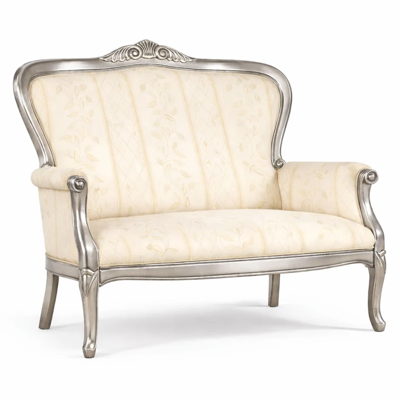 Casa Padrino Luxus Barock Sofa Creme / Silber 130 cm - Barock Möbel - Made in Italy
