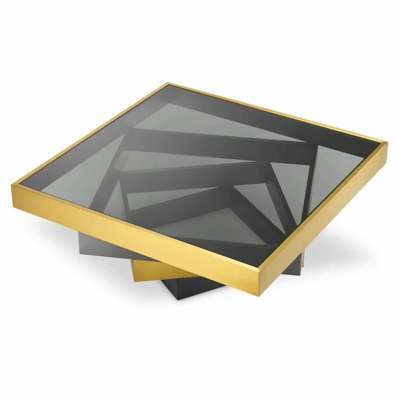 Casa Padrino Luxus Edelstahl Couchtisch mit Glasplatte Messing / Bronze / Grau 105 cm