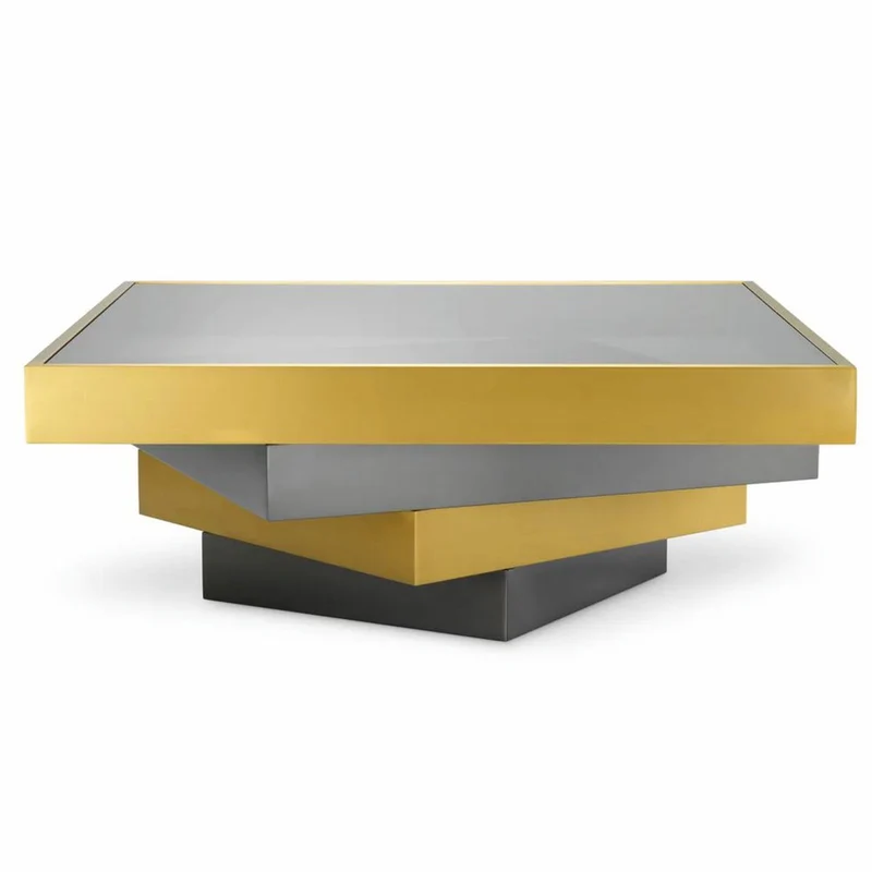 Casa Padrino Luxus Edelstahl Couchtisch mit Glasplatte Messing / Bronze / Grau 105 cm