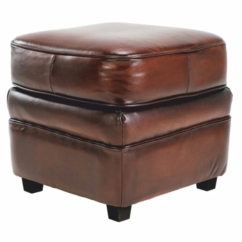 Casa Padrino Luxus Leder Hocker Braun / Schwarz 45 cm - Luxus Echtleder Möbel