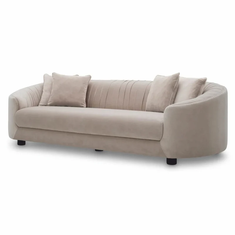 Casa Padrino Luxus Samt Sofa Creme / Schwarz 241 cm - Wohnzimmer & Hotel Möbel