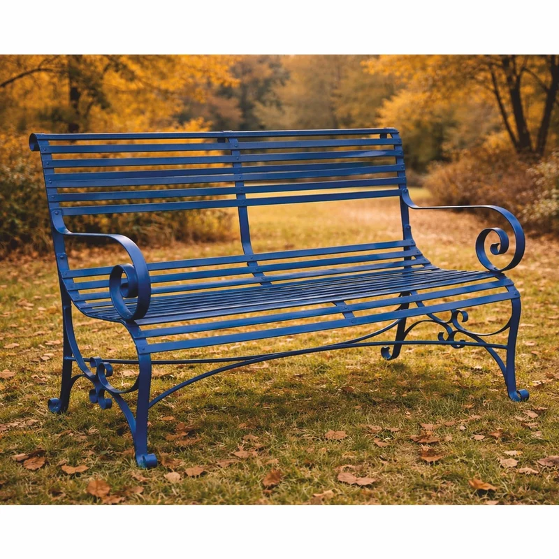 Casa Padrino Jugendstil Schmiedeeisen Gartenbank Blau 120 cm - Garten Möbel