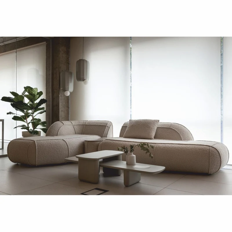Casa Padrino Luxus Ecksofa mit integriertem Beistelltisch Beige 332 cm - Modulares Wohnzimmer Sofa