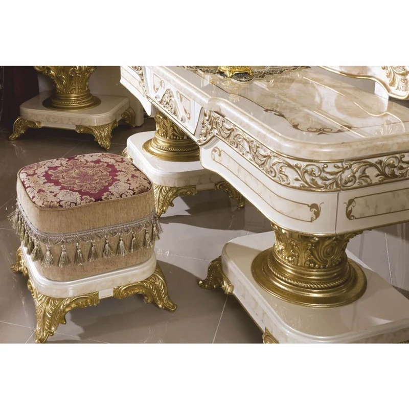 Casa Padrino Luxus Barock Schminkkommoden Set Weiß / Beige / Gold - Barock Möbel