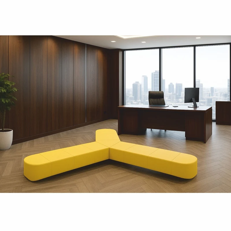Casa Padrino Luxus Sofa Gelb 340 cm - Modulares Echtleder Sofa - Hotel Möbel