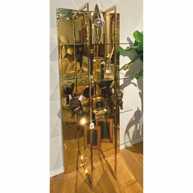 Casa Padrino Metall Regalschrank mit Spiegel Gold H. 200 cm - Metall Möbel